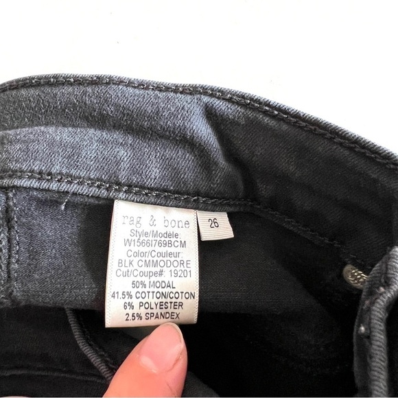 Rag & Bone Skinny Ankle Jeans Women's 26 Black Stretch Denim High Rise - Picture 10 of 14